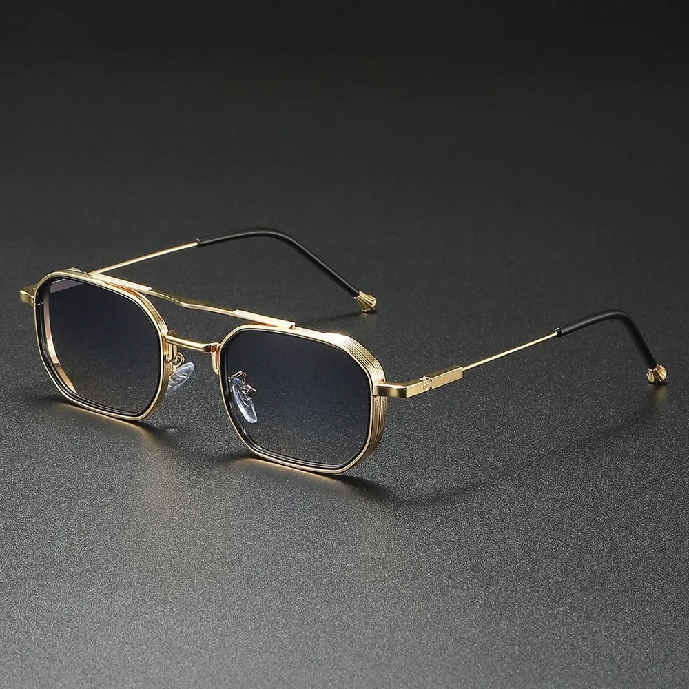 Castro retro octagonal sunglasses polished metal frame ribbed accents UV400 gradient lenses vintage geometric style