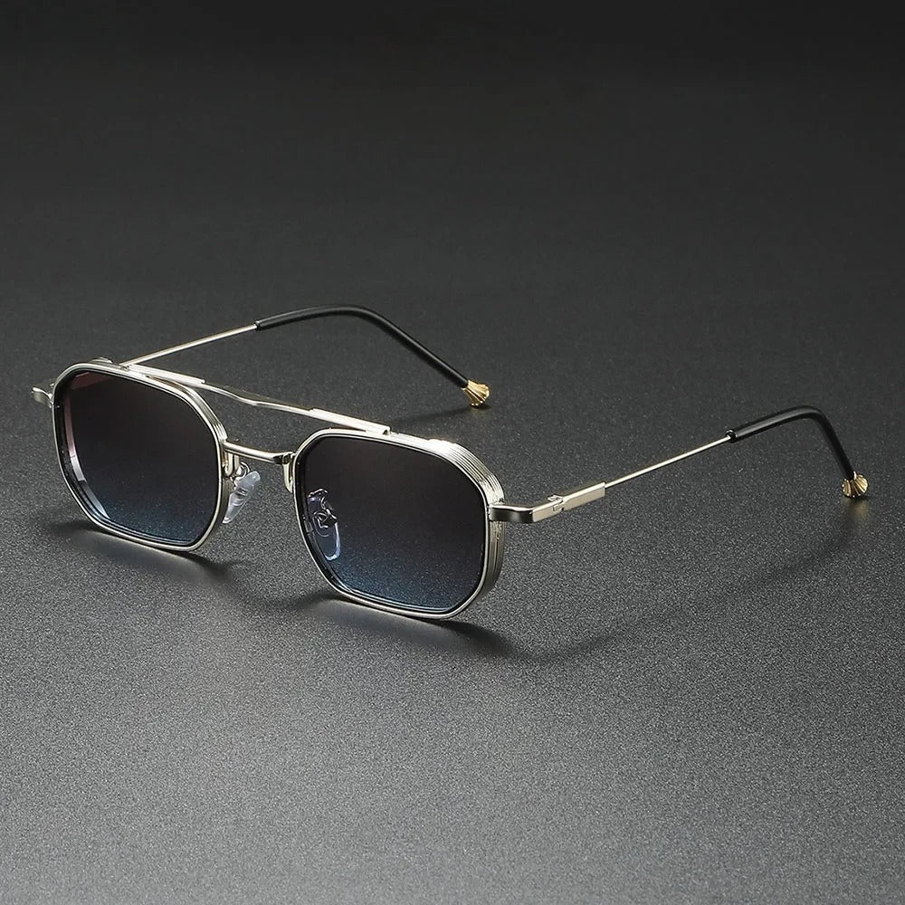 Castro retro octagonal sunglasses polished metal frame ribbed accents UV400 gradient geometric vintage style