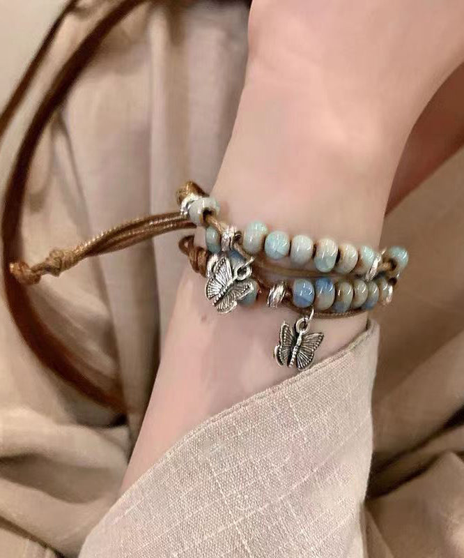 Ensemble de deux bracelets à breloques papillon en céramique tissés en alliage décontracté - Urbann-Vibe