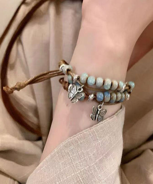 Ensemble de deux bracelets à breloques papillon en céramique tissés en alliage décontracté - Urbann-Vibe