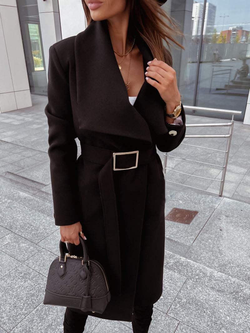Women's elegant maxi coat A-line silhouette high collar fashion-forward outerwear polished feminine style