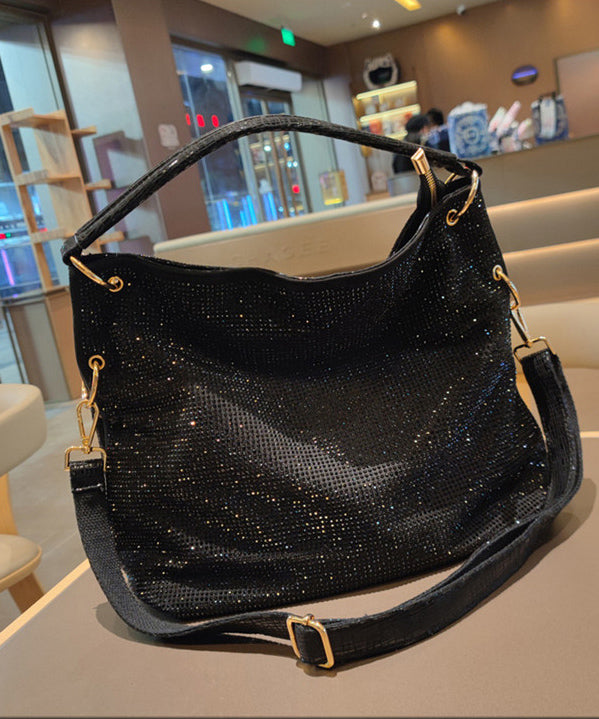 Sacs à bandoulière décontractés en similicuir noir avec strass pour femme - Urbann-Vibe