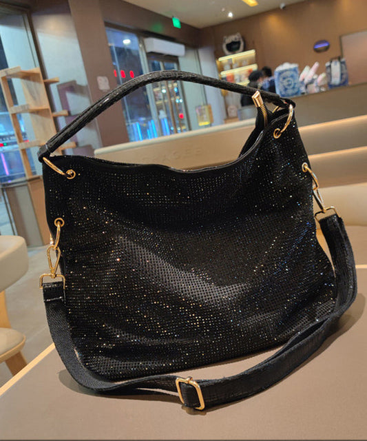 Sacs à bandoulière décontractés en similicuir noir avec strass pour femme - Urbann-Vibe