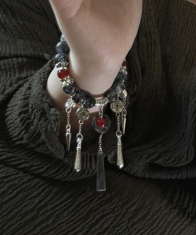 Bracelet à breloques décontracté en argent sterling noir et agate - Urbann-Vibe