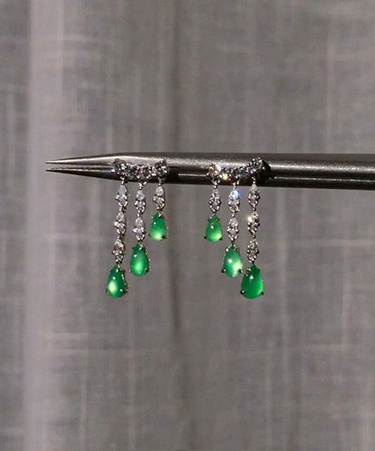 Boucles d'oreilles pendantes décontractées en argent sterling vert avec calcédoine et pampilles en forme de goutte d'eau - Urbann-Vibe