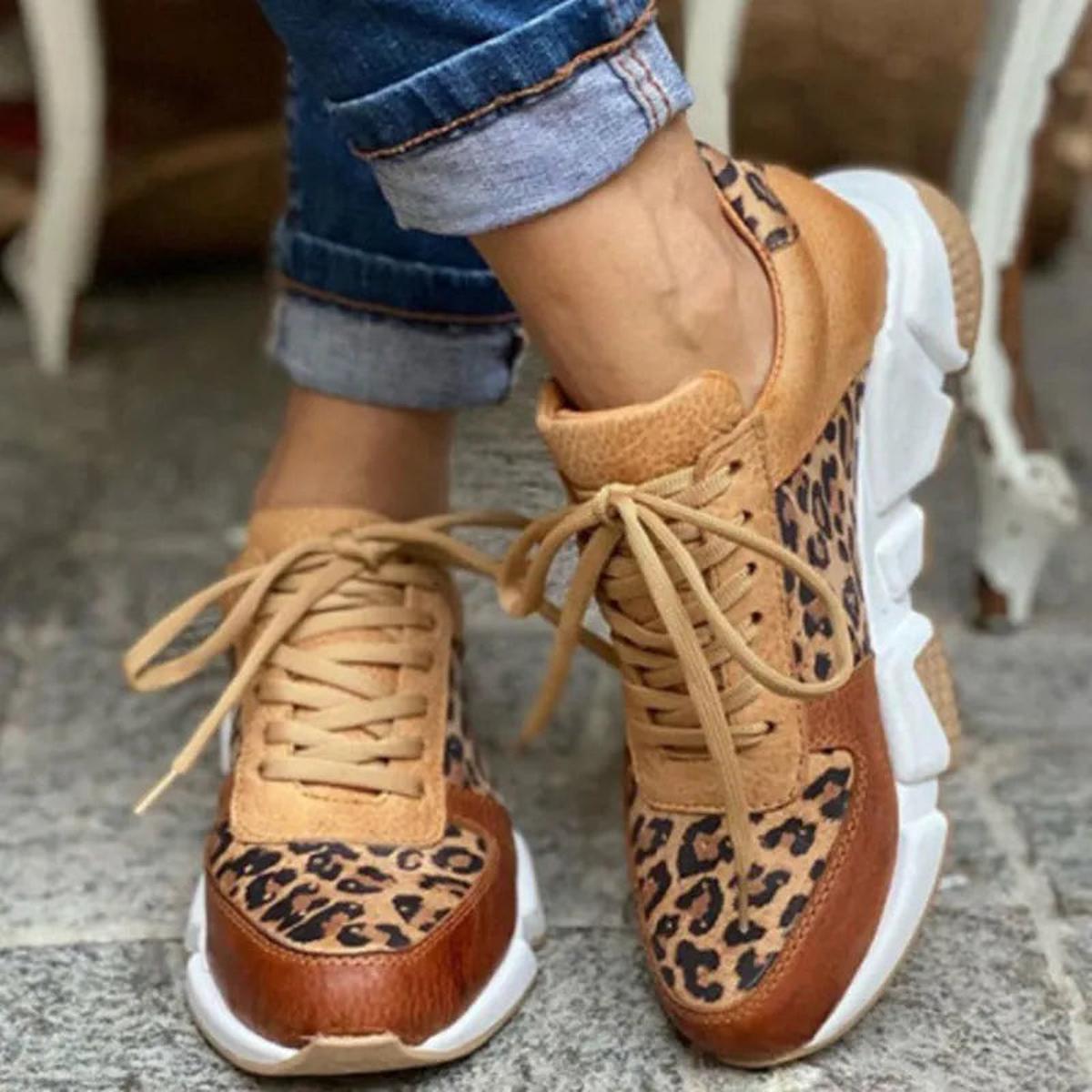 Women's animal print lace-up street sneakers lightweight cushioned sole bold distinctive pattern