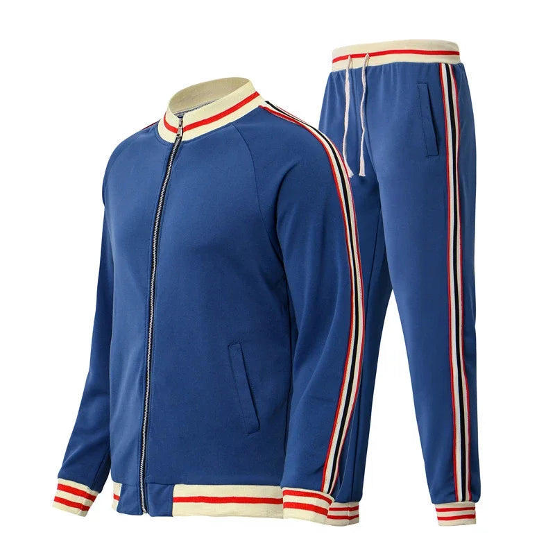 Men's loose fit two-piece tracksuit zip-up jacket and joggers set for everyday casual comfort