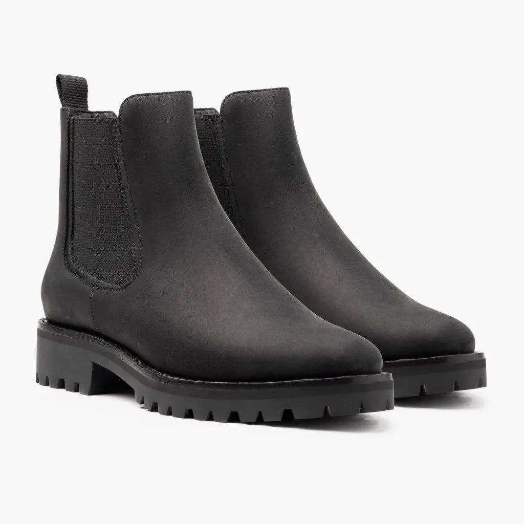 Women's black platform ankle boots low heel non-slip rubber sole chic casual style