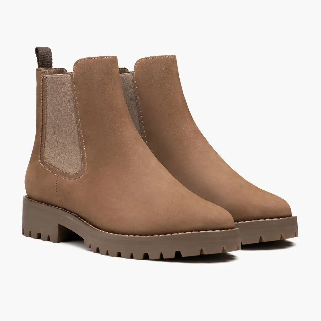 Women's black platform ankle boots low heel chic casual style with non-slip rubber sole