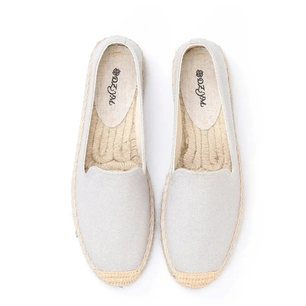 Women's casual slip-on espadrille flats in neutral tone, lightweight breathable hemp material everyday style