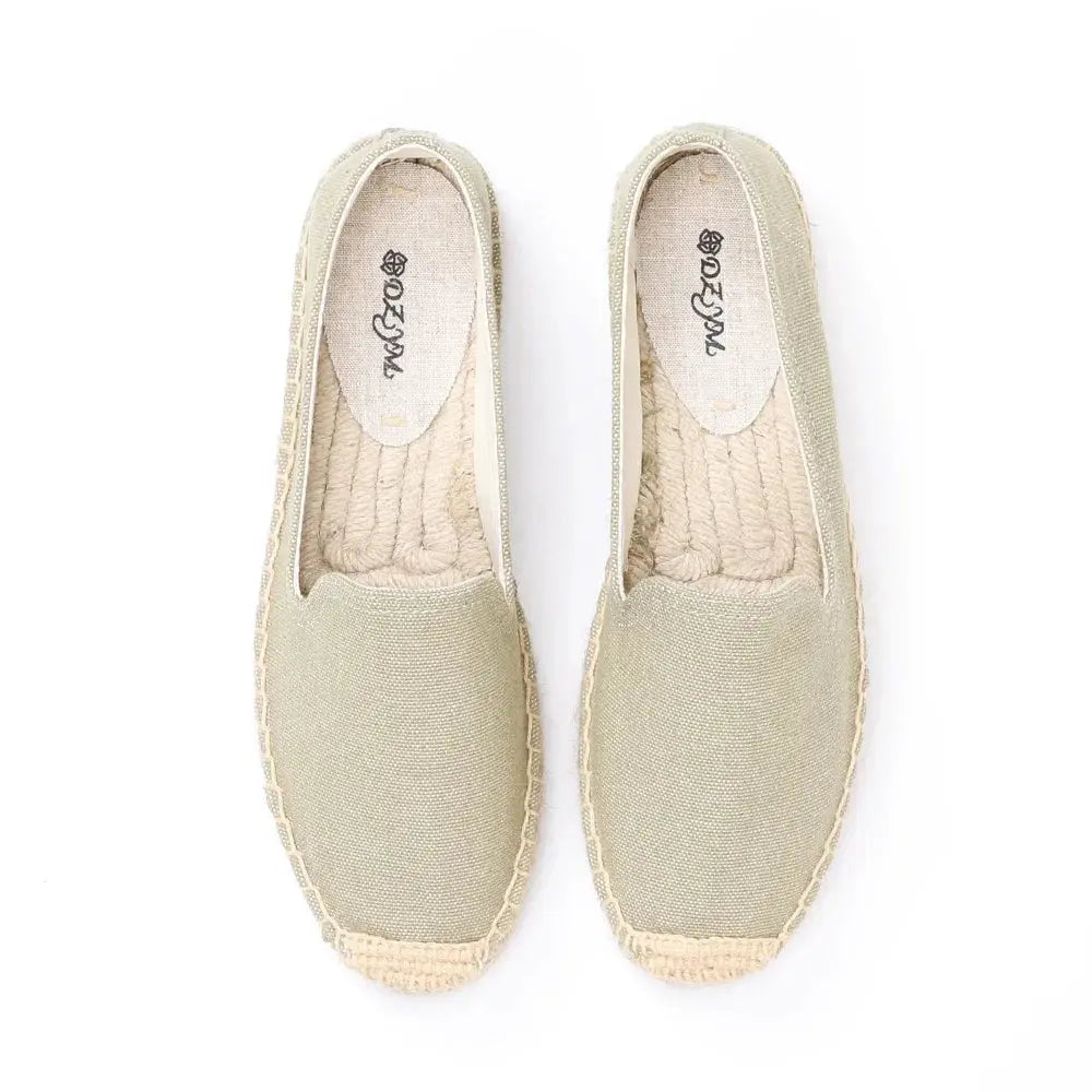 Women's casual slip-on espadrille flats in neutral tone, lightweight breathable hemp material everyday style