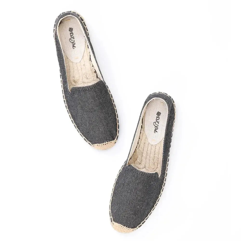 Women's casual slip-on espadrille flats in neutral tone, lightweight breathable hemp with flat sole