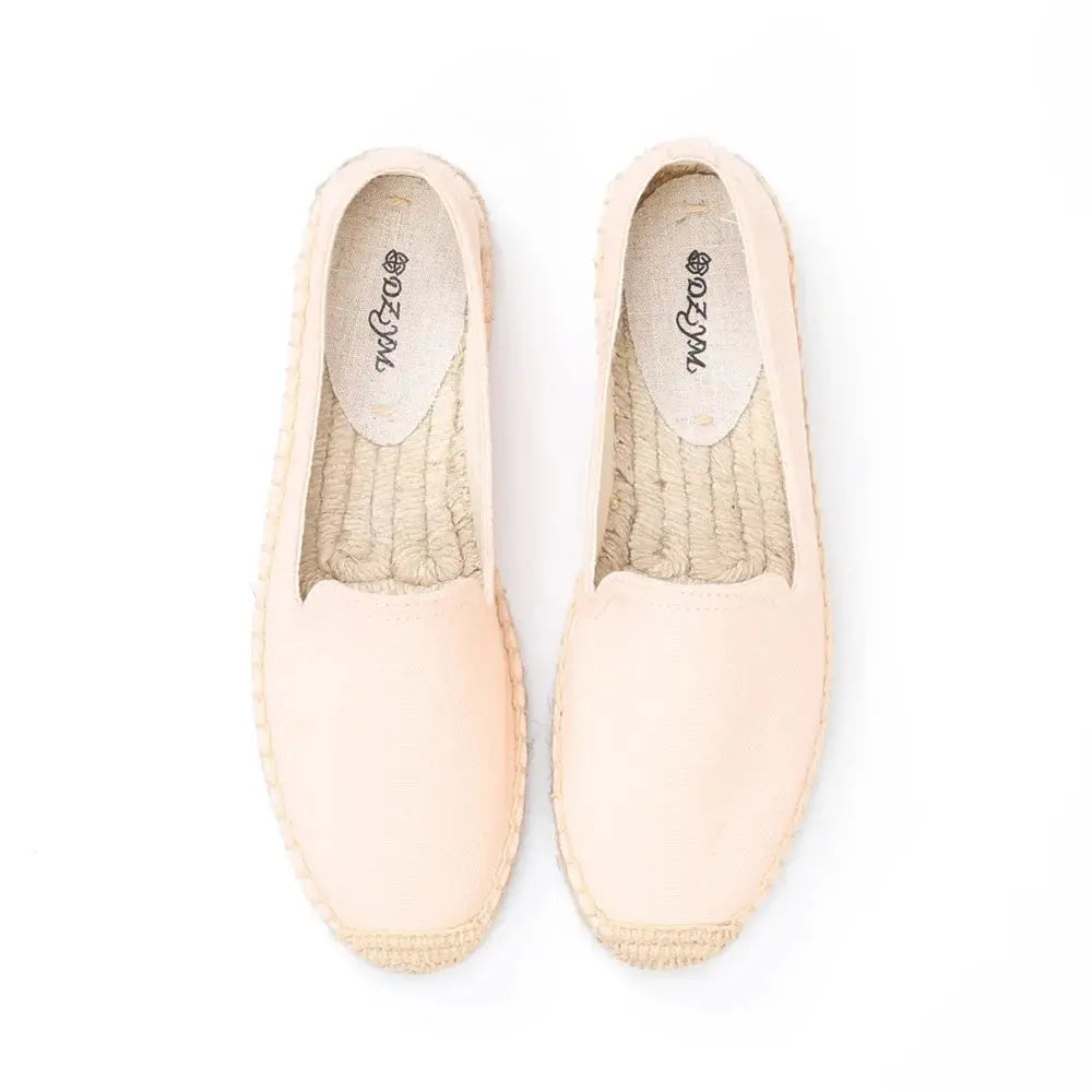 Women's casual slip-on espadrille flats in neutral tone, lightweight breathable hemp fabric everyday style