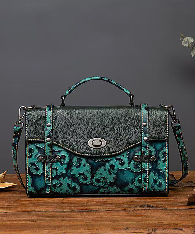 Sac messager décontracté vintage en cuir de veau gaufré vert - Urbann-Vibe