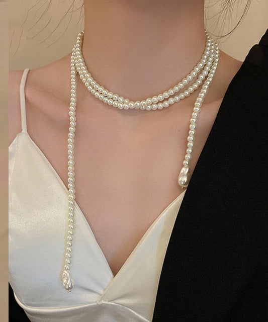 Collier décontracté en alliage blanc avec perles graduées - Urbann-Vibe