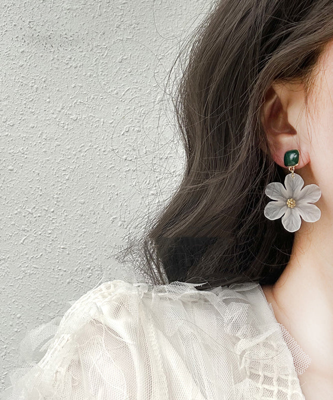 Boucles d'oreilles pendantes décontractées en alliage de cuivre blanc avec motif floral - Urbann-Vibe