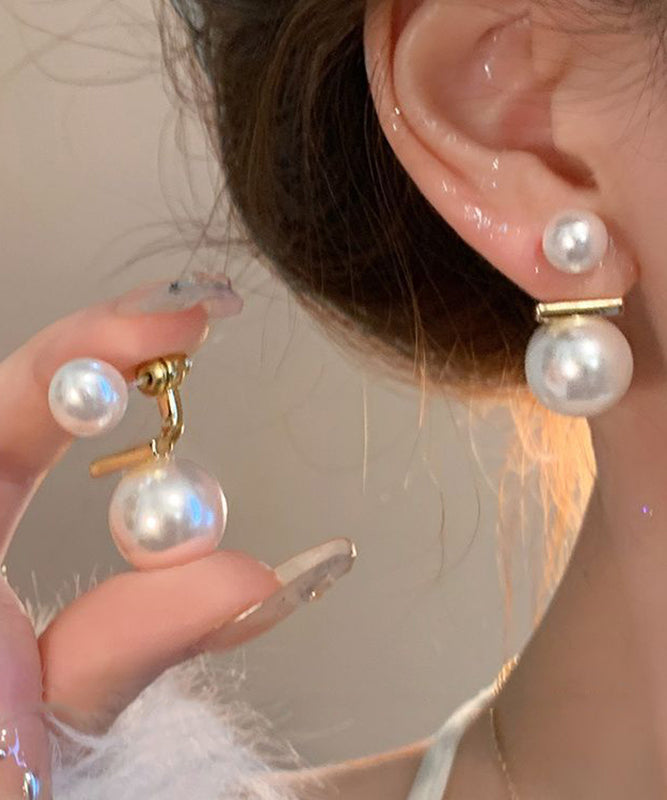 Boucles d'oreilles à tige décontractées en cuivre blanc avec perles surdorées - Urbann-Vibe