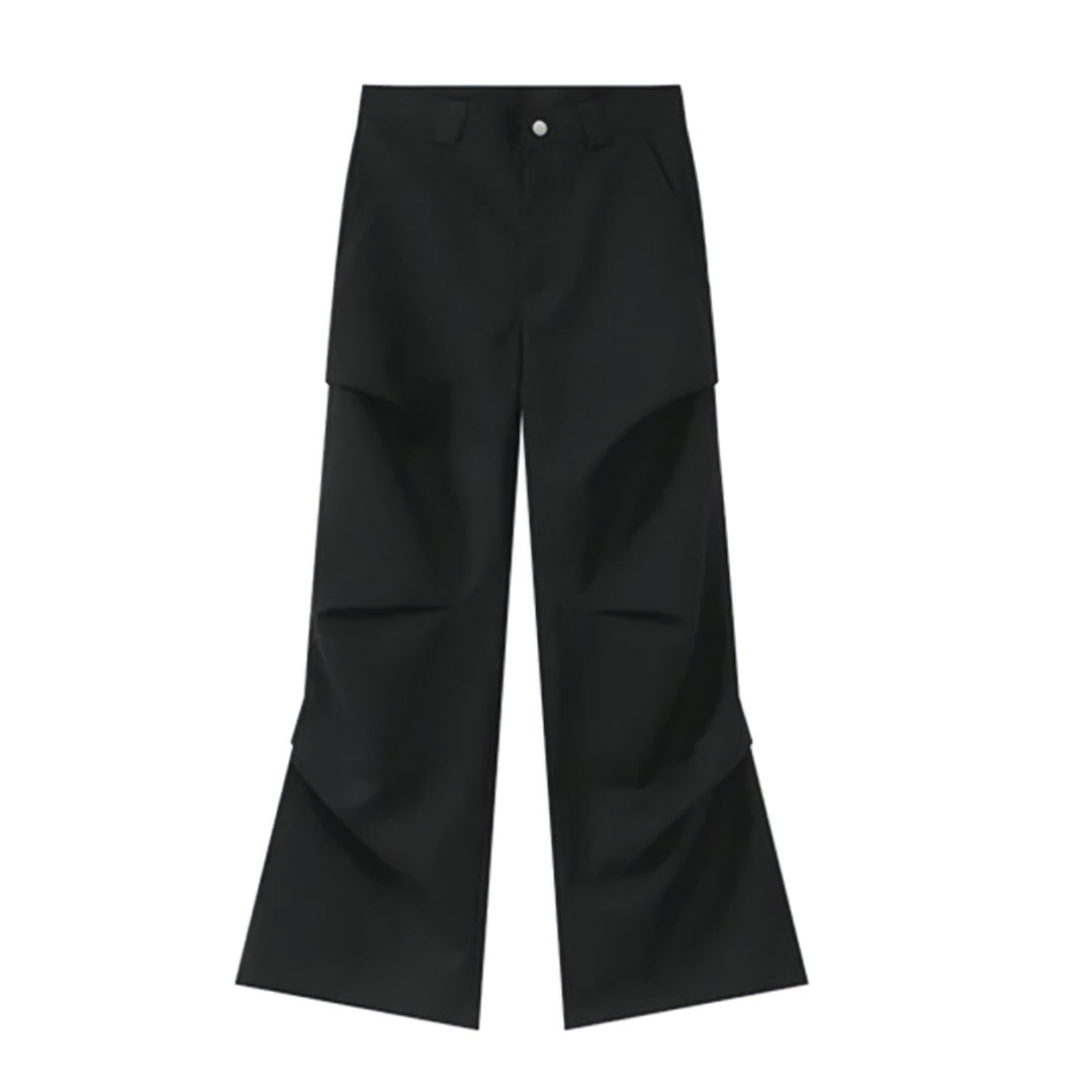 Men's loose fit wide-leg cotton trousers solid color relaxed silhouette with button fly closure