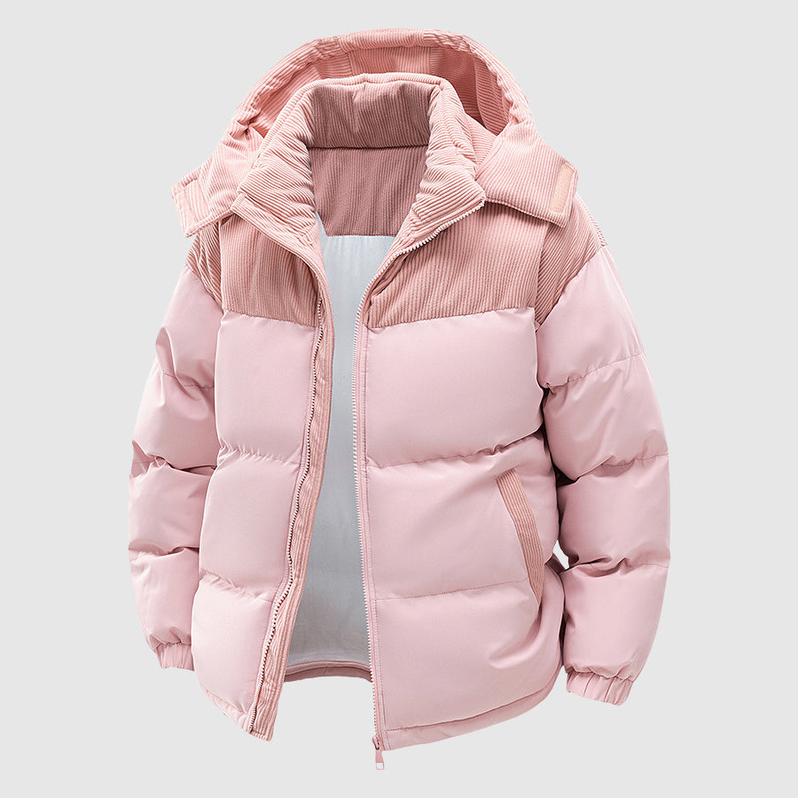 Men's quilted puffer jacket relaxed fit hooded zip front cozy winter warmth