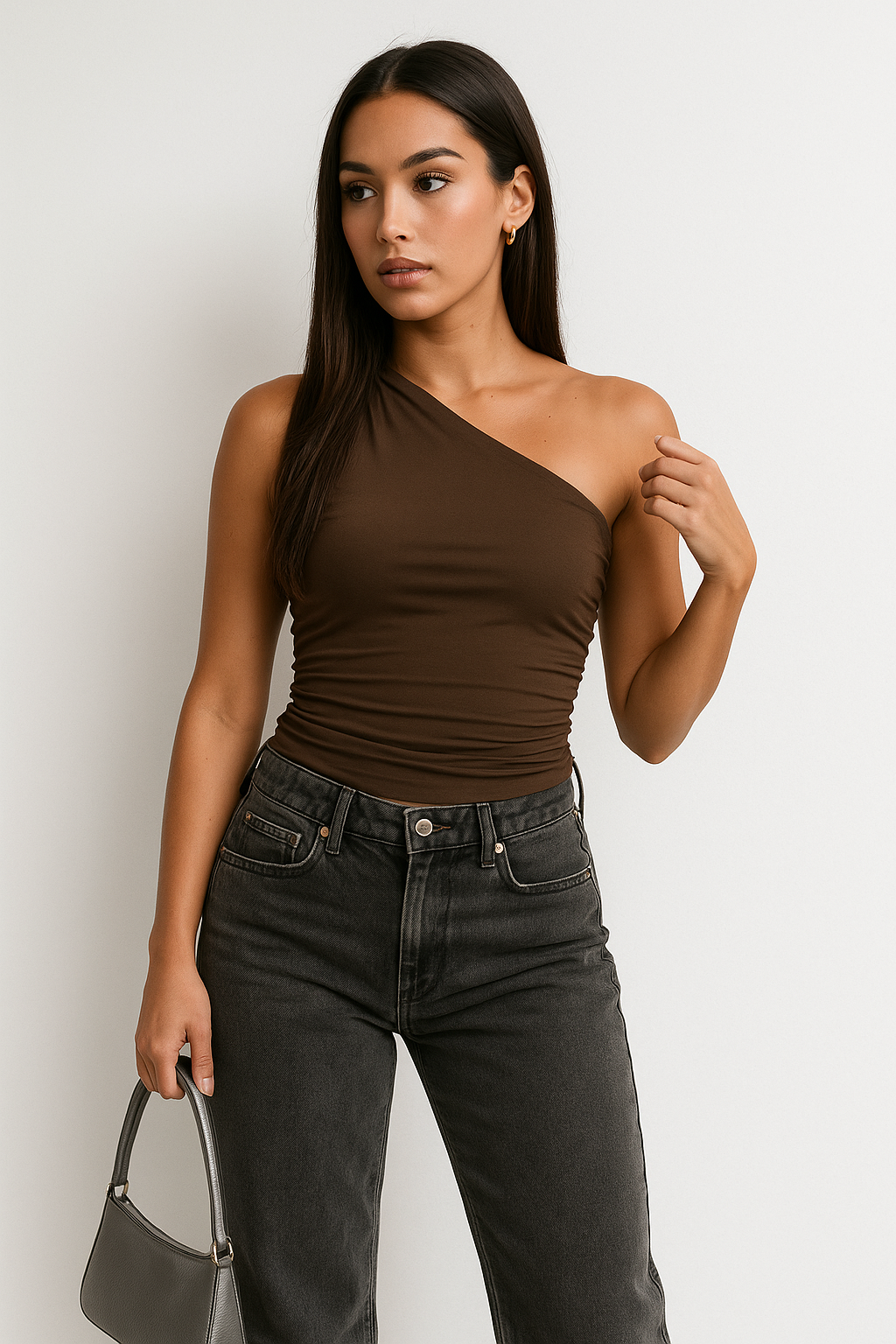 Women's asymmetric one-shoulder tank top in soft stretch cotton minimalist sculptural silhouette