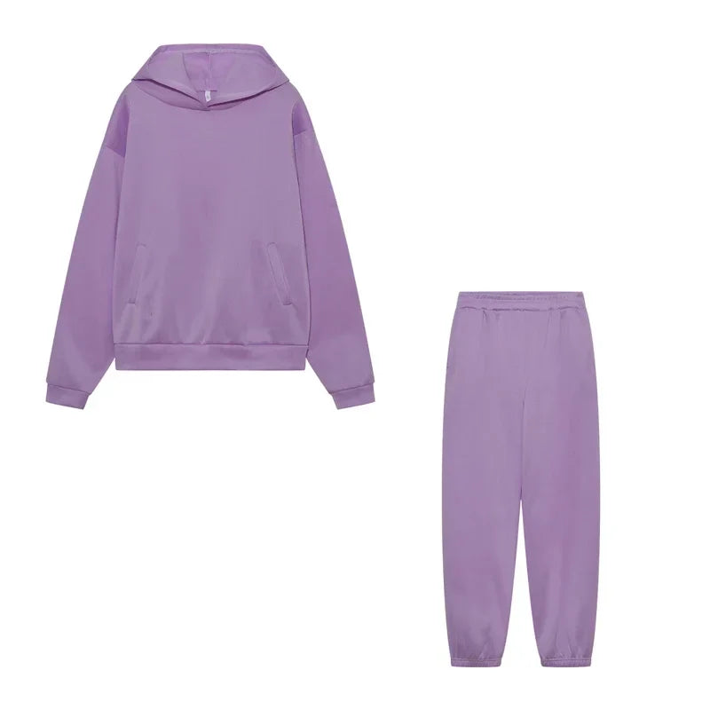 Women's plush cotton-blend loungewear set oversized hood jogger two-piece cozy minimal style