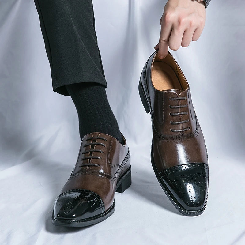 Cavalier genuine leather dress shoes for men, polished patina finish, timeless professional oxford style