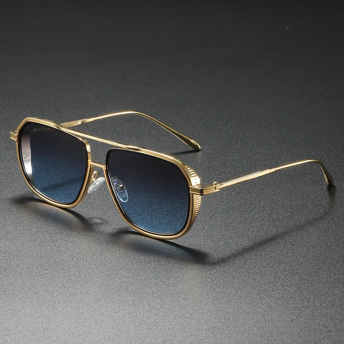 Geometric aviator sunglasses with angular frame, ultra sleek metal arms, and UV400 lenses for modern style icons