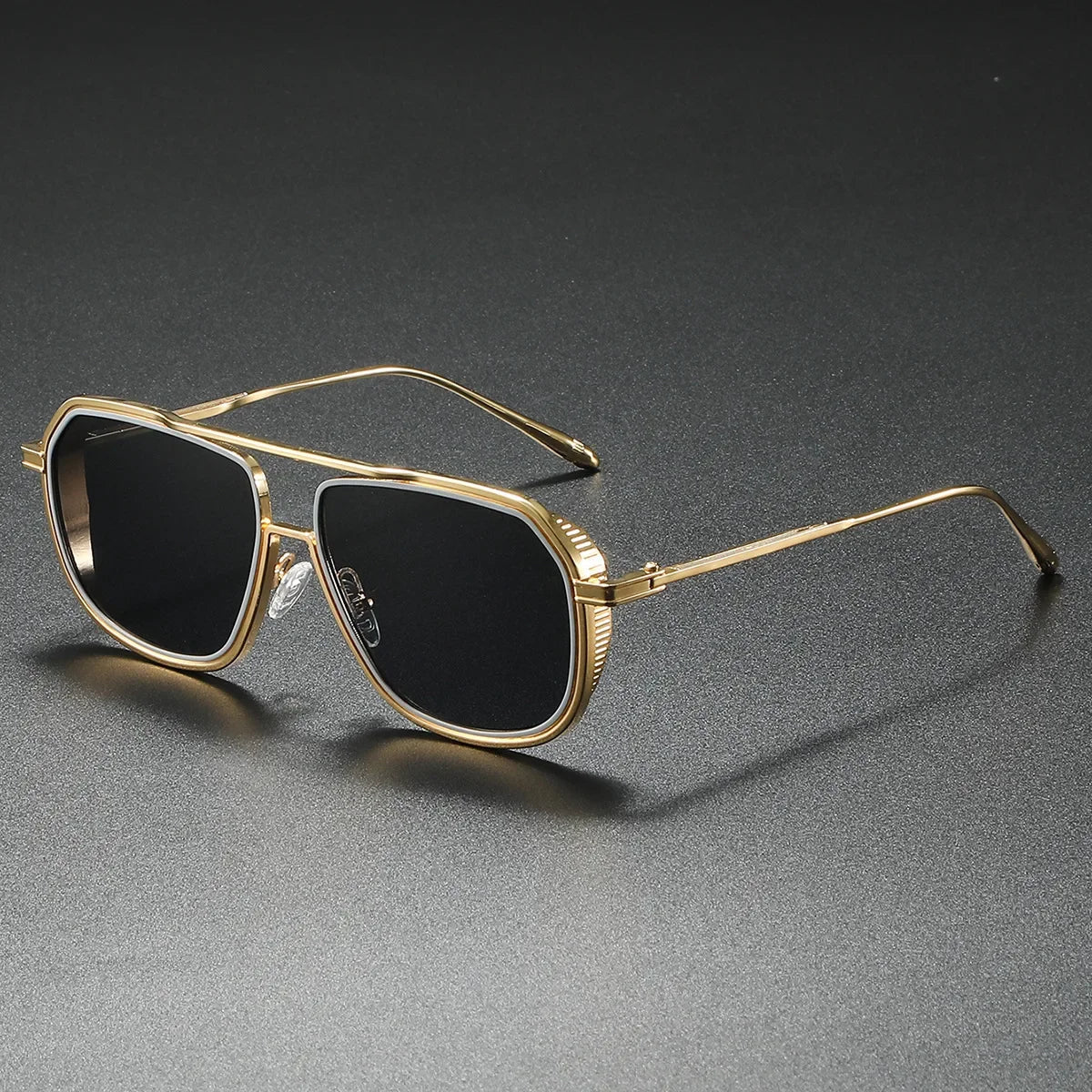 Geometric aviator sunglasses with angular frame, ultra-slim metal arms, and UV400 lenses for modern style
