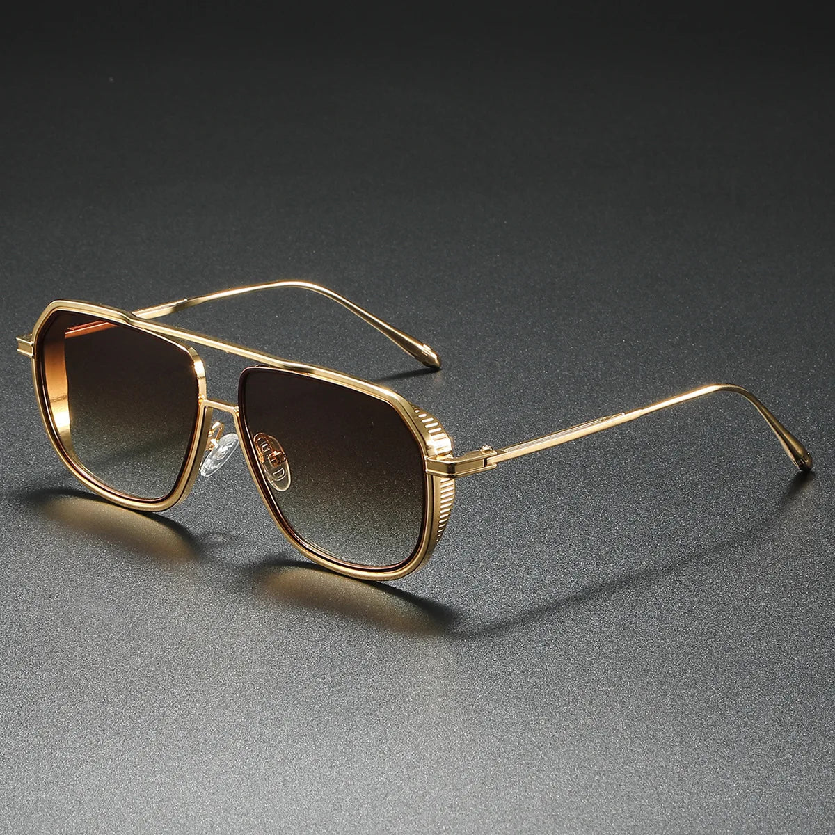Geometric aviator sunglasses slim metal arms angular frame UV400 lenses bold modern silhouette