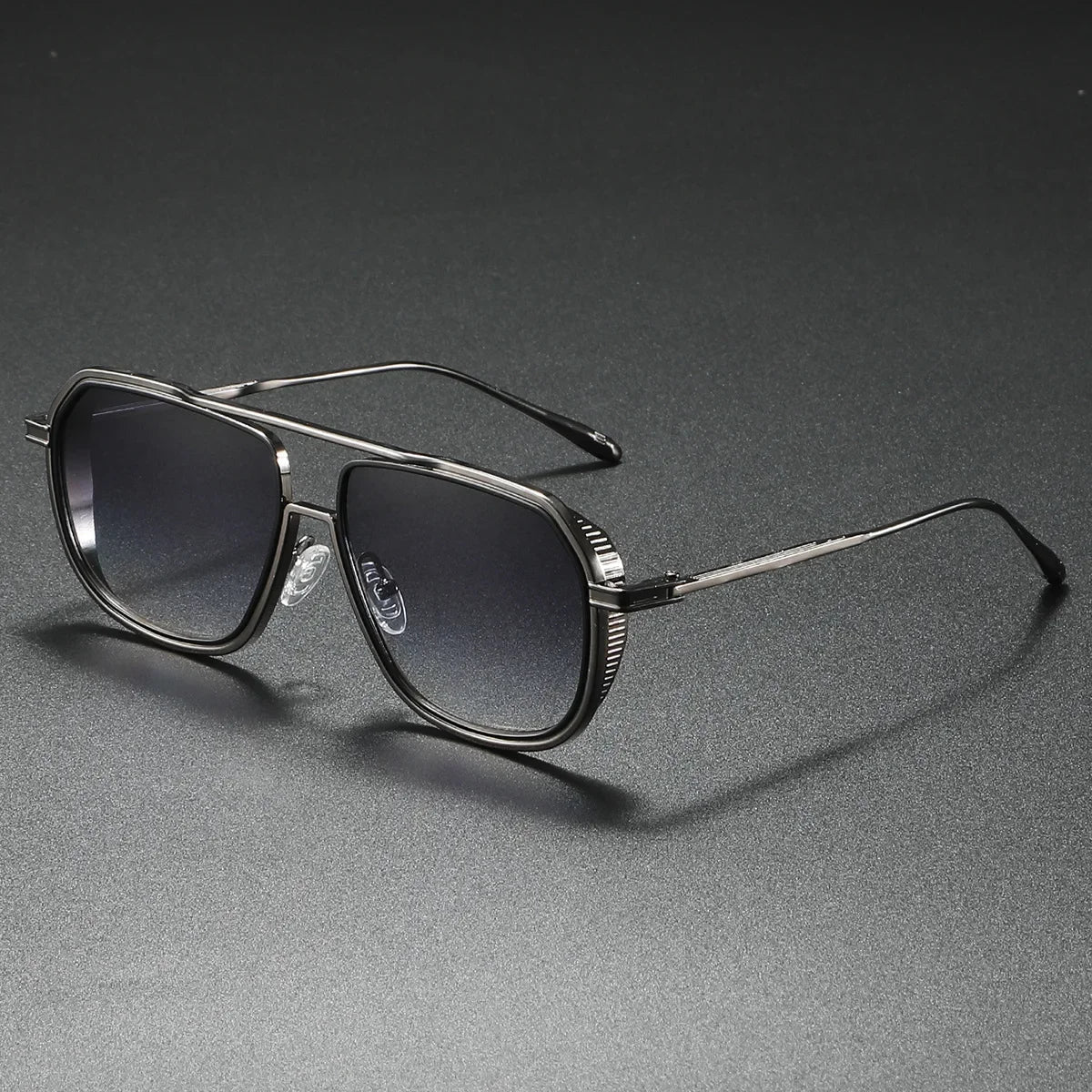 Geometric aviator sunglasses black slim metal arms angular frame UV400 lenses bold modern silhouette