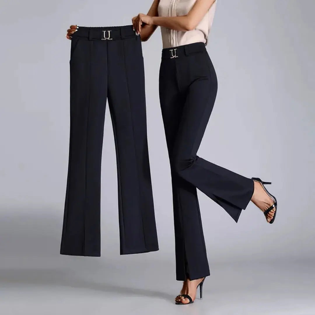 Celeste high-waist flared trousers with removable belt, tailored wide-leg fit for women