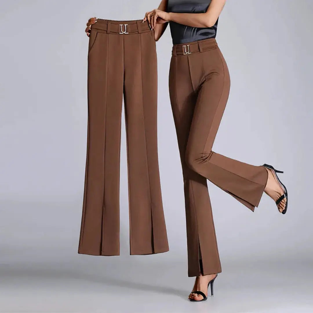 Celeste high-waist flared trousers with removable belt, tailored wide-leg cut for women