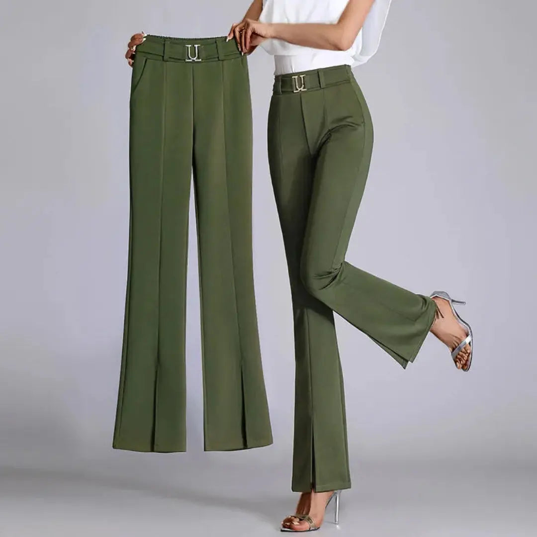 Celeste high-waist flared trousers with removable belt, tailored wide-leg cut for office women