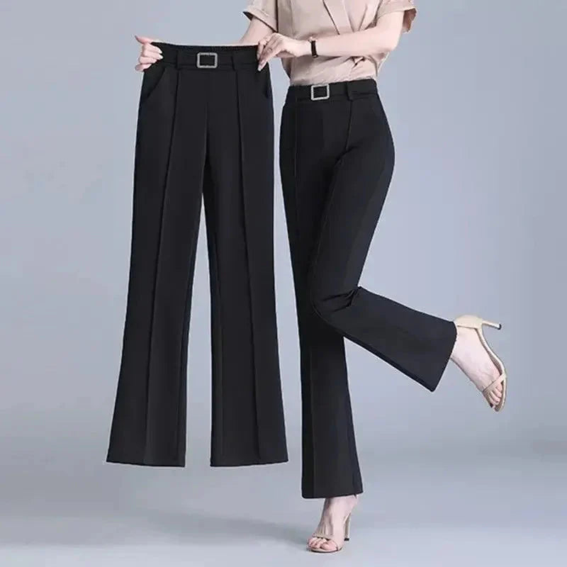 Celeste high-waist flared trousers with removable belt, tailored wide-leg silhouette for women