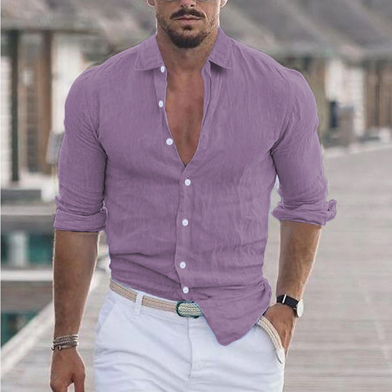 Finn men's light linen shirt spread collar relaxed modern fit breathable everyday elegant style