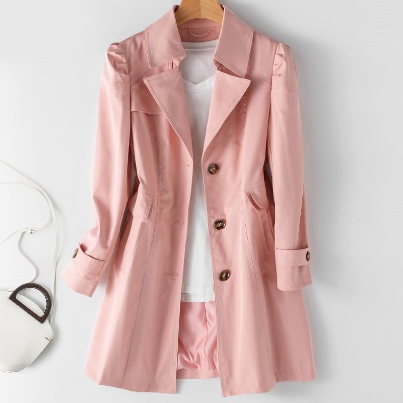 Women's lightweight water-repellent mid-length trench coat beige button closure Dame cut