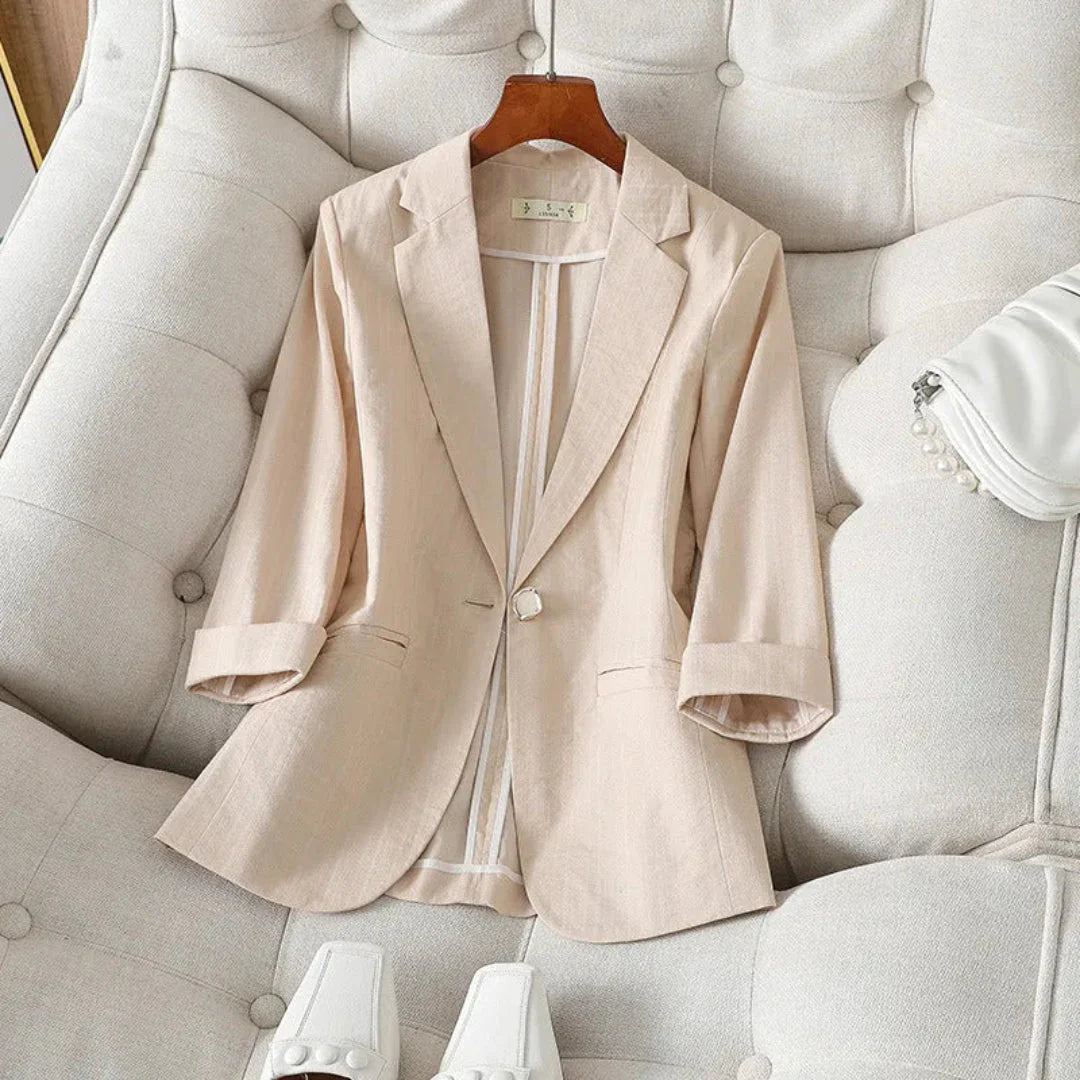 Charlie lightweight linen blazer tailored silhouette with roll-up sleeves breathable professional style
