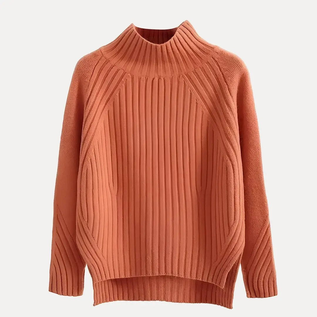Women's cozy knit turtleneck sweater with side slit hem, casual layering essential in soft fabric