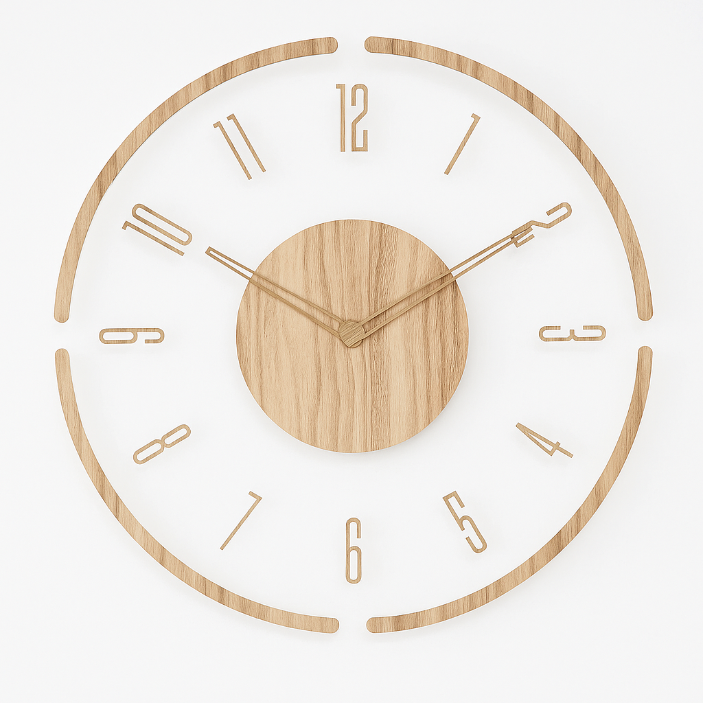 Nordic wooden wall clock 35cm minimalist Scandinavian silhouette silent quartz E0-grade natural wood