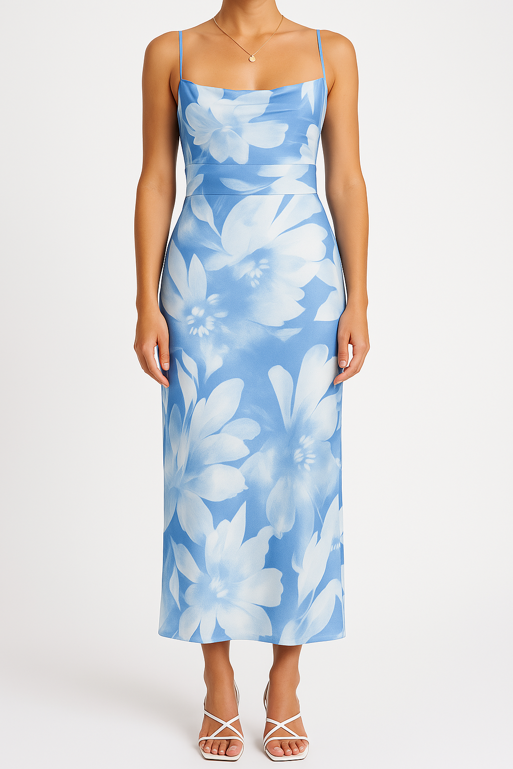 Women's floral bodycon maxi dress sleeveless spaghetti straps elegant summer figure-flattering silhouette