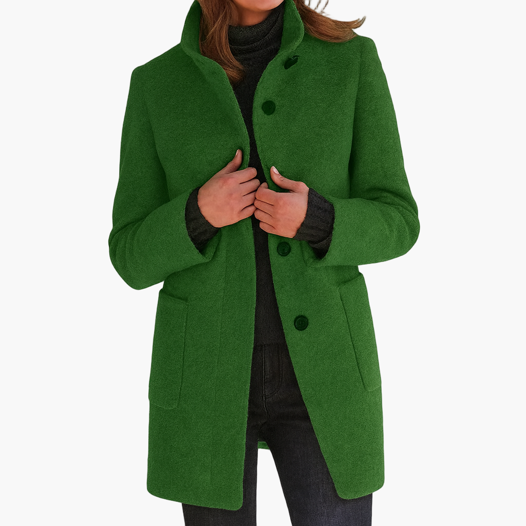 Women's straight-fit city coat in classic tones with modern stand-up collar for wind protection