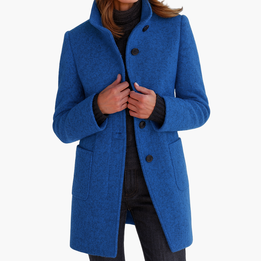 Women's straight-fit city coat with stand-up collar in classic autumn winter style wind-resistant