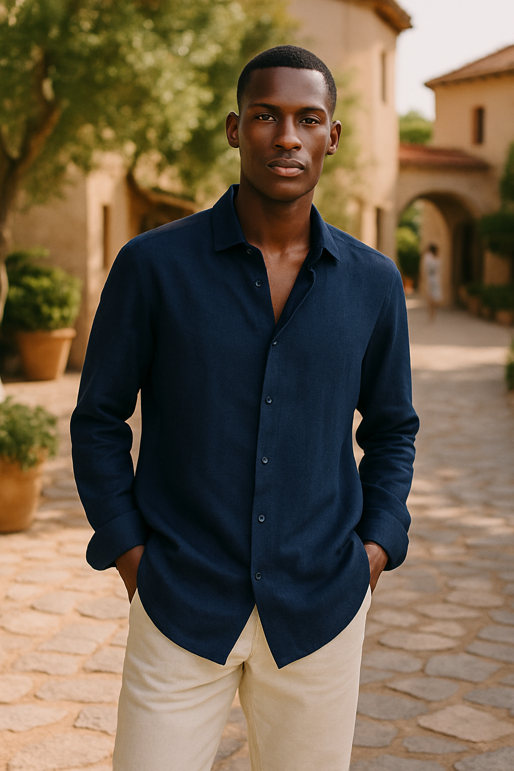 Men's Albert beige linen shirt, relaxed everyday fit with elegant minimalist design