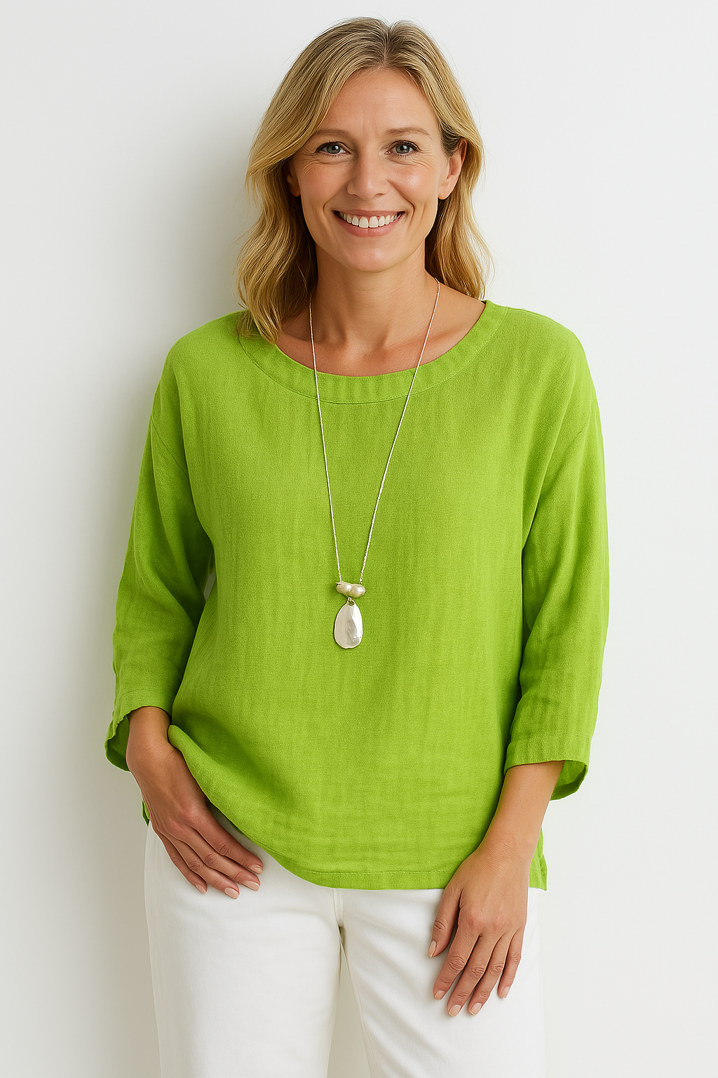 Women's loose fit cotton T-shirt three-quarter sleeves round neck casual everyday top
