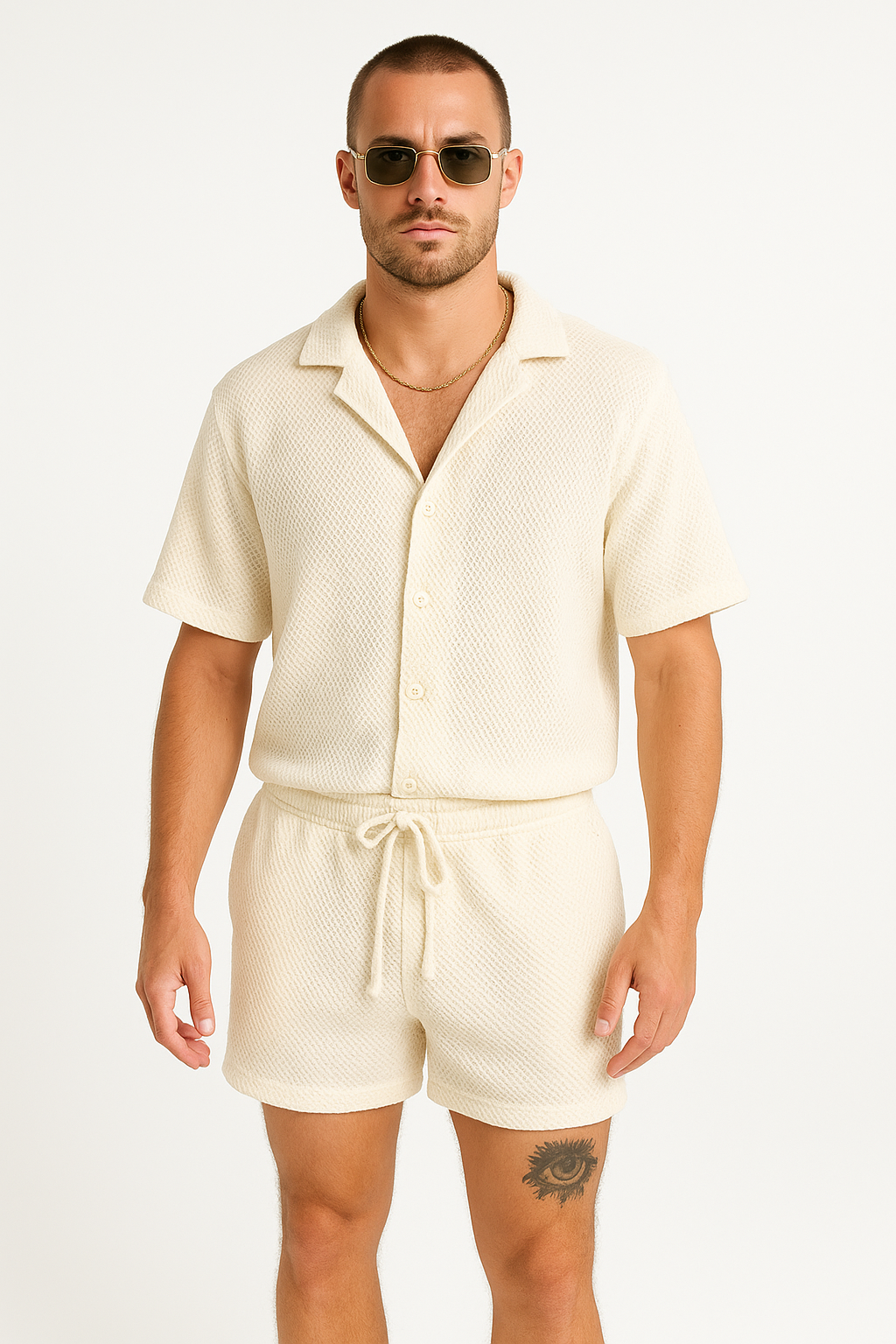 Men's casual button-up shirt breathable cotton relaxed fit short sleeve lightweight warm-weather style