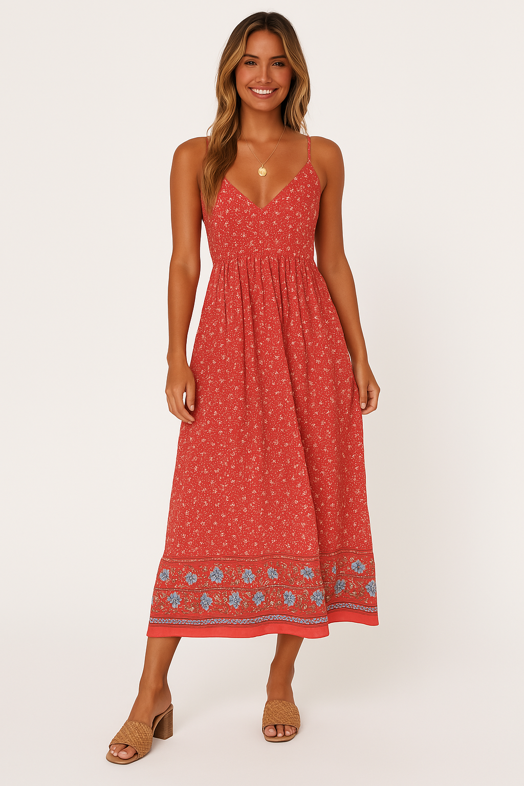 Floral print maxi dress women bohemian V-neck lightweight breathable flowing silhouette