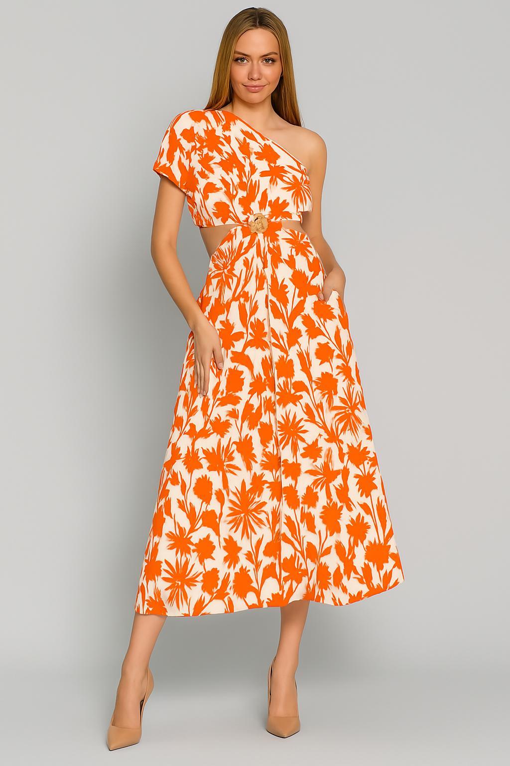 Women's light cotton wide-leg jumpsuit one-shoulder waist cutout summer style