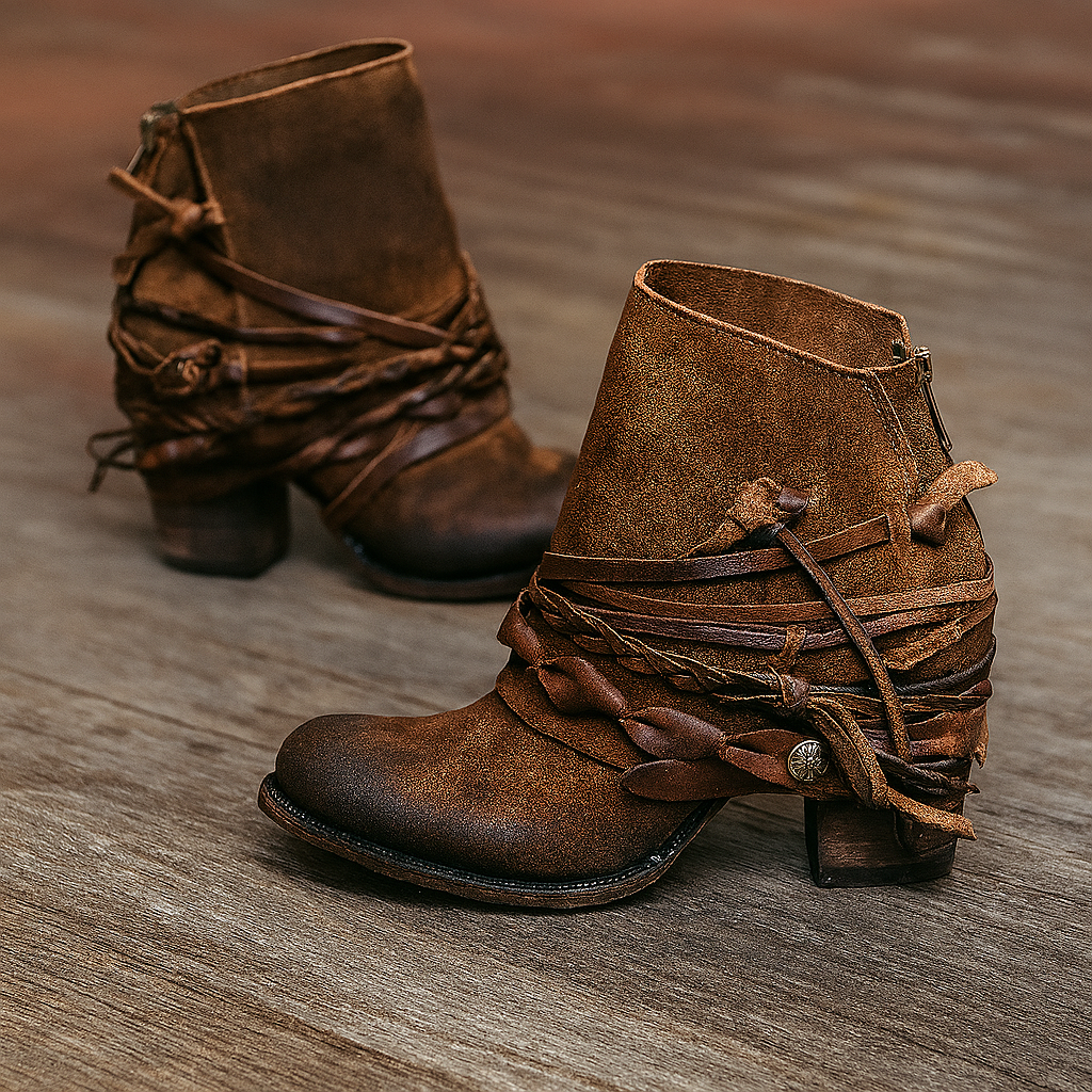 Women's boho western ankle boots with cozy winter lining, vintage charm, and all-day comfort
