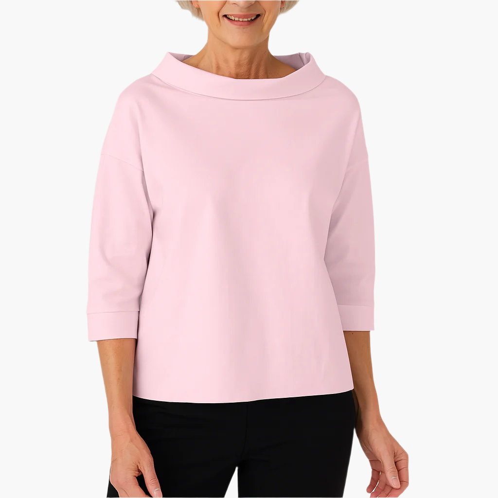 Women's elegant stand-up collar top, versatile chic 3/4 sleeve blouse with flared neckline
