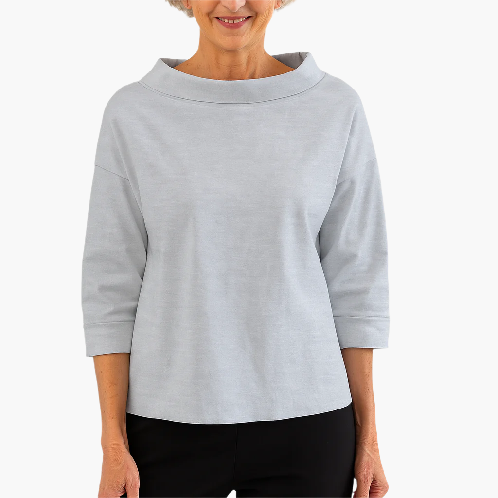 Women's elegant stand-up collar top, chic 3/4 sleeve blouse with slightly flared collar detail